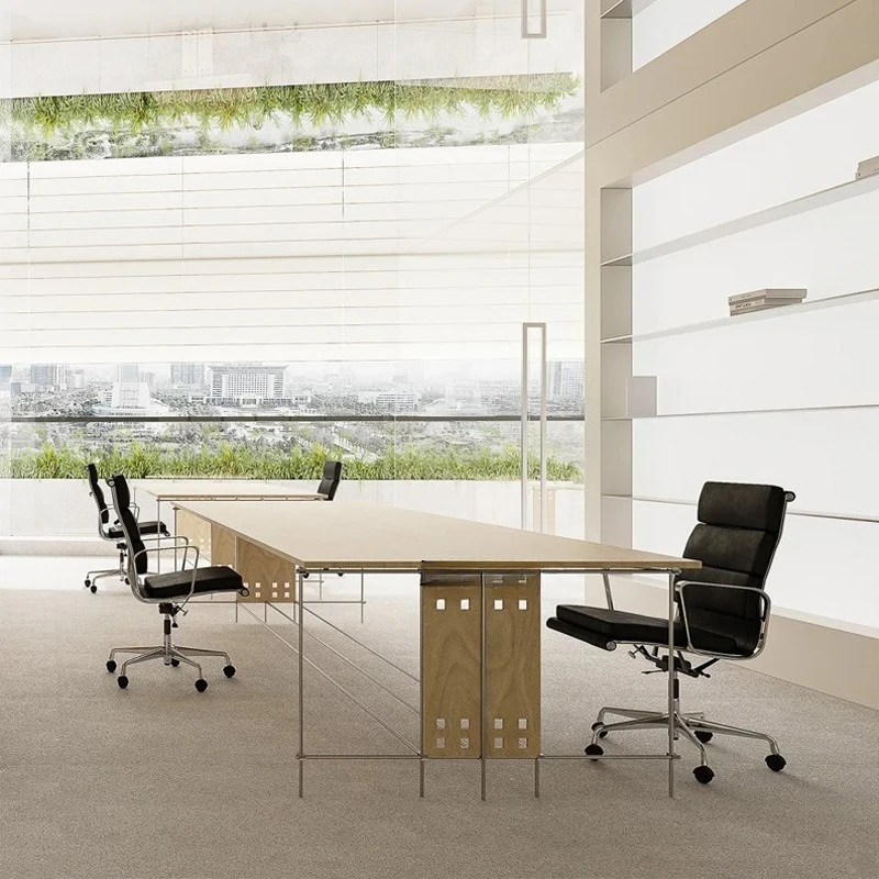 البتولا المحيط لوحة الفولاذ المقاوم للصدأ طاولة المؤتمرات طاولة طويلة بسيطة الحديثة المحور البصري مكتب ثقب لوحة مكتب مكتب الكمبيوتر #1