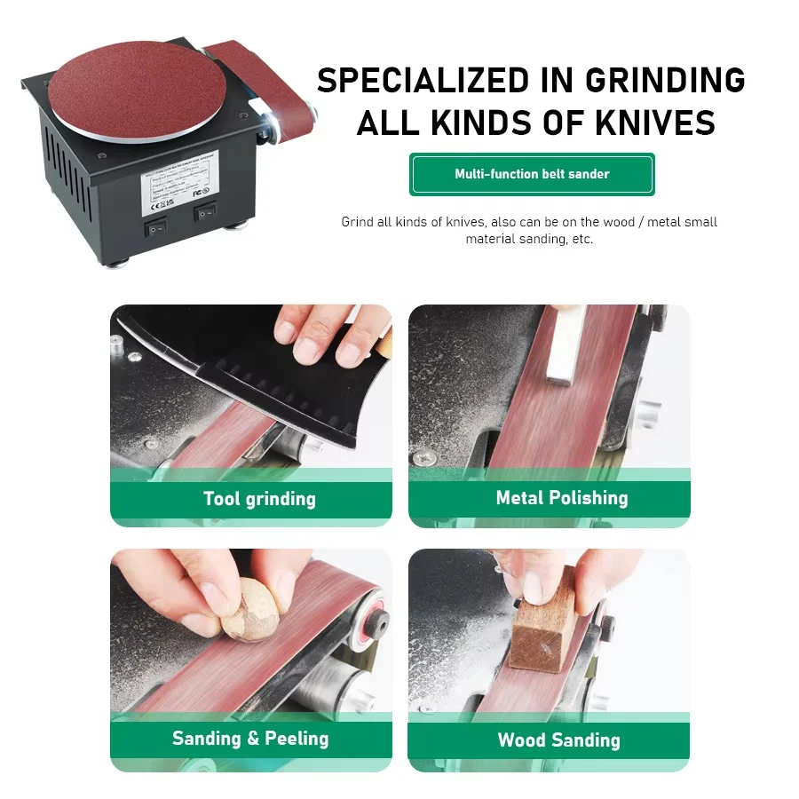 Mini Electric Belt Sander for Benchtop High-Speed Grinding Polishing Machine Sanding Disc Knife Sharpener Blade Opener Tool