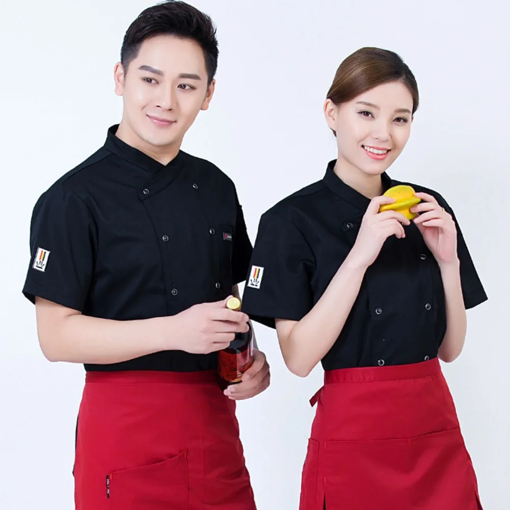ชุดเชฟแขนสั้นระบายอากาศทนต่อการสึกหรอเสื้อผ้าทํางานเชฟแขนยาวโรงแรมกลับครัวหม้อร้อนอบ