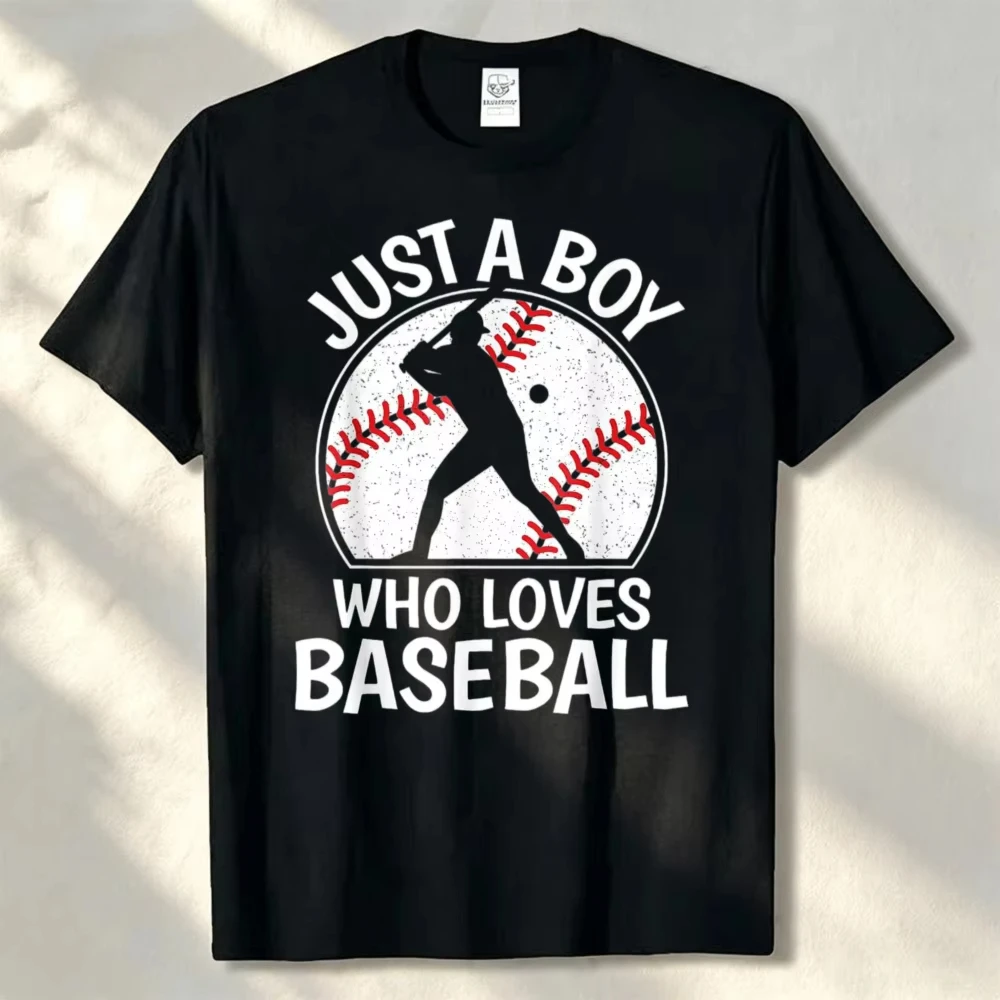 Men Cotton Loose Crew Neck Tee Just A Boy Who Baseball Retro Graphic Print Trendy Sports Top For Game Casual Holiday Outfit