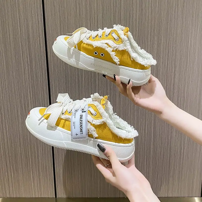 Women's Slippers And Ladies Sandals Mules Cute Canvas With Strap Slides Kawaii Shoes Korea Style Casual Premium But Cheap image 6