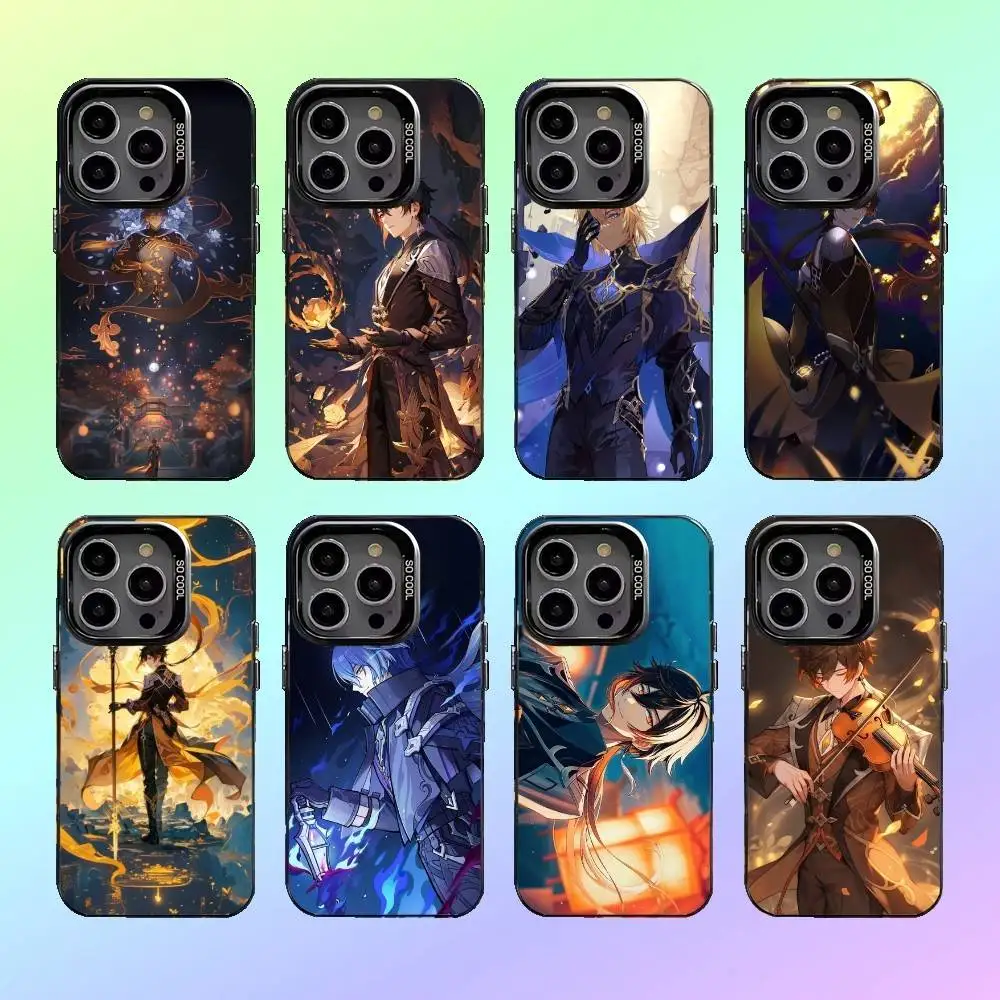 

Genshin Z-Zhongli Impact Phone Case For iPhone17,16,15,14,13,12,11 Plus,Pro Max Colorful Silver Back Phone Case
