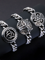 Vintage Titanium Steel Viking Wolf Bracelet Men Nordic Mythology Odin Rune Bracelet for Men Jewelry Viking Gift for Him
