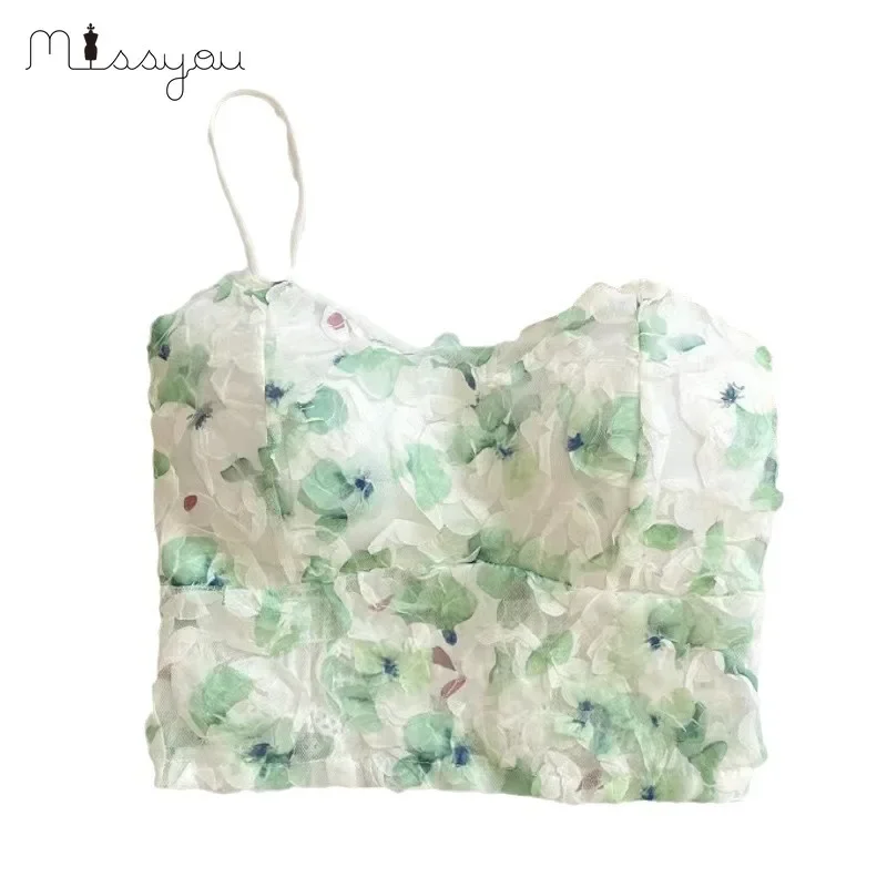 Sommer Süße Floral Korsett Weste Büro Dame Strand Stil Ärmellose Bluse Frauen Vintage Spitze Schlank Crop Top Koreanische Mode