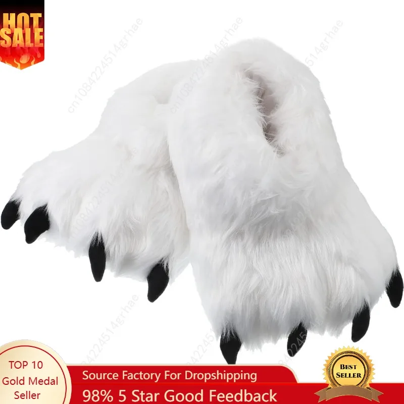 

Meanplan Winter Animal Paw Shoes Funny Fluffy Bear Slippers Plush Bear Shape Claw Non Slip Slippers Unisex Cute Costume House Sh