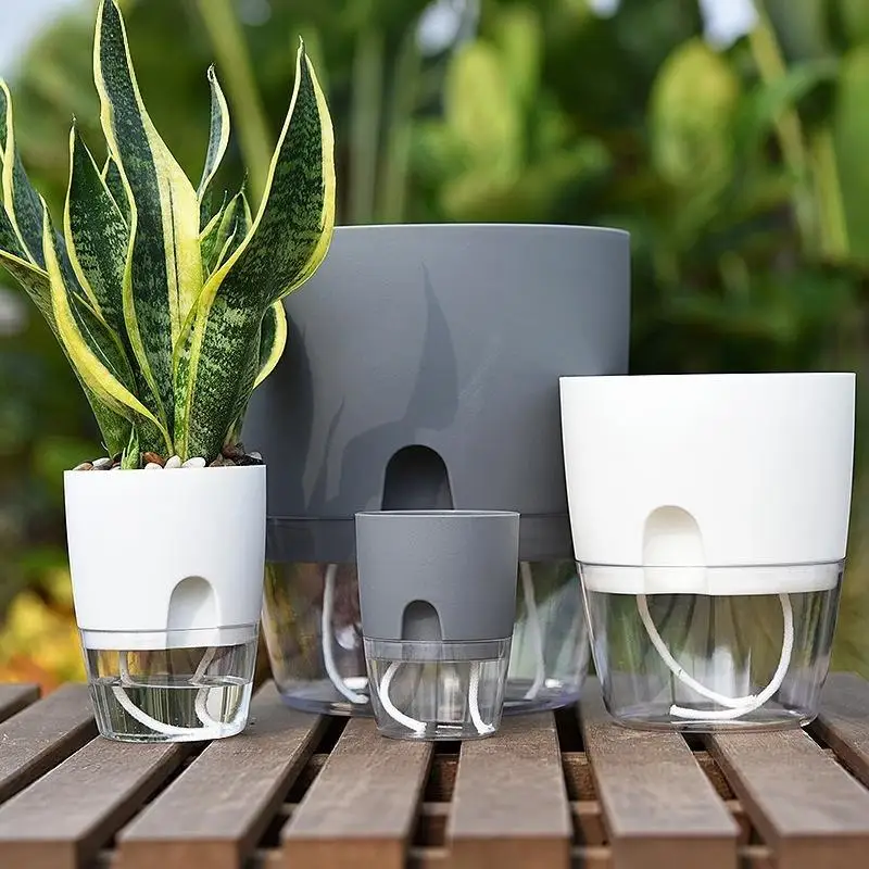 Double Layer Lazy Self Watering Flower Pot 1Pcs Plastic Hydroponic Planter for Window Sill Small Green Plant Decoration