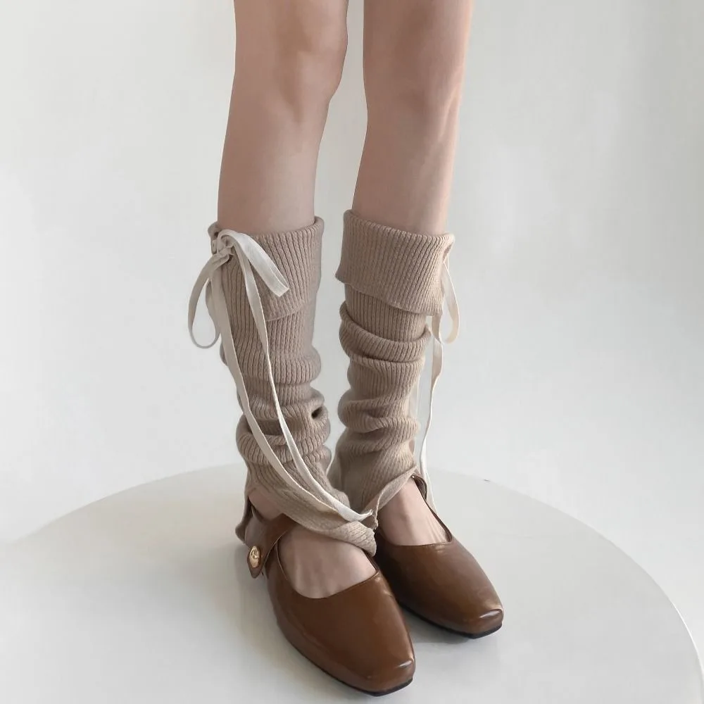 

Fashion Y2K Lace Up Leg Warmers Sweet Ballet Foot Cover Knit Banding Leggings Hosiery Tight-fitting Women's Stockings Winter