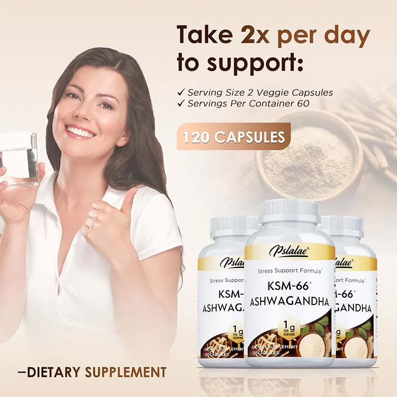 كبسولة أشواغاندا KSM-66 - دعم صحة الأدرينال والغدة الدرقية، تخفيف التوتر، تحسين النوم، وتعزيز التركيز وصحة الدماغ
