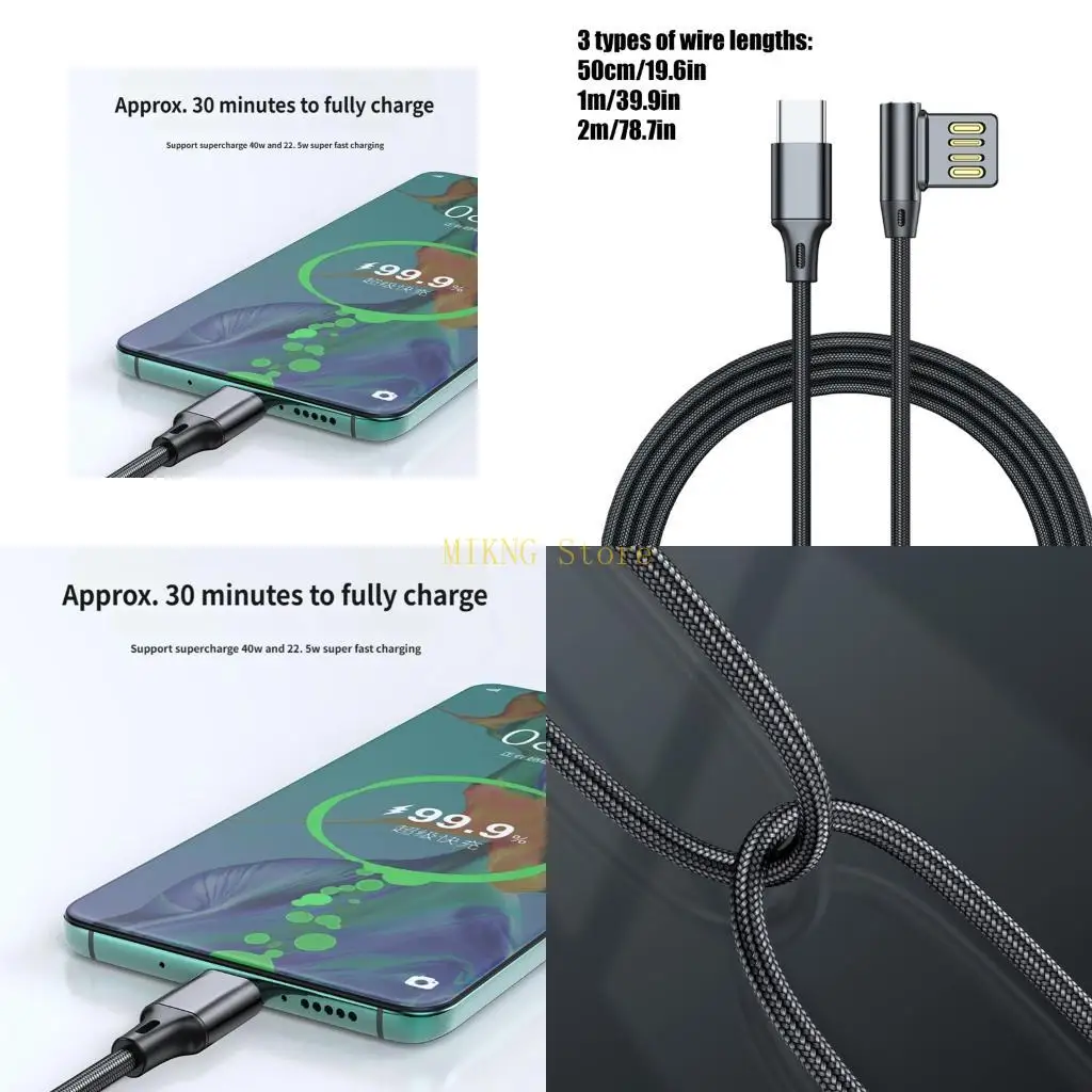 Heavy Duty Braided USB to Type C Cable with Large Power Delivery Angled Connector Data Cable Suitable for Various Device Best