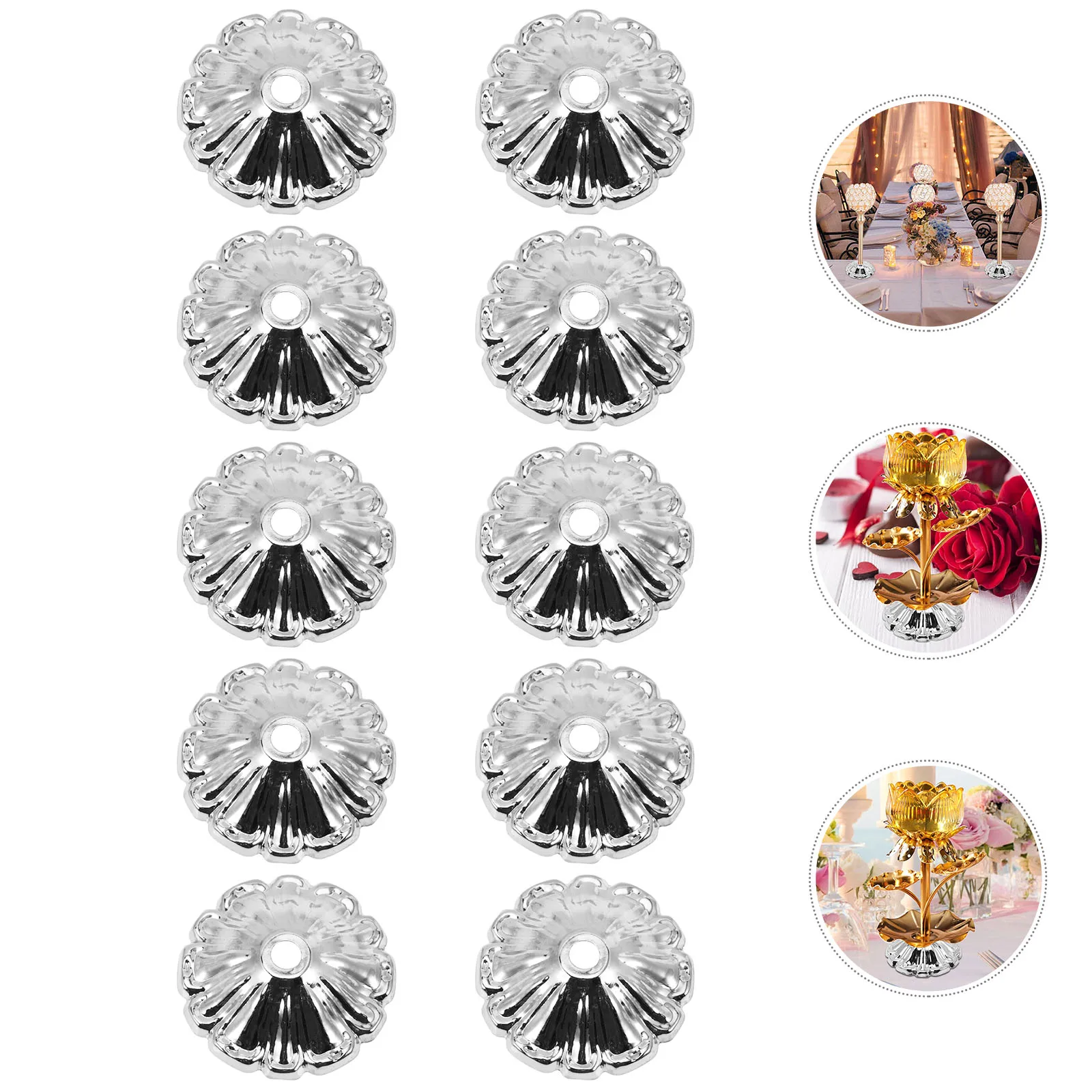 10pcs Lotus Lamp Covers Metal Silver Small Size Retro Style Home Decor Replacement Parts Chandeliers Accessories