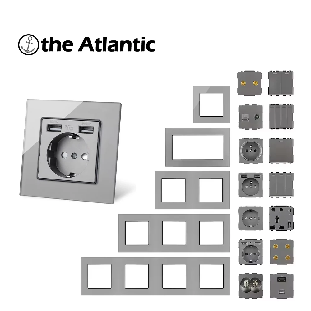 

S-Series DIY Бесплатная комбинация Серое стекло 110-250 В DIY Аксессуары USB Настенная розетка Выключатель света RJ45 ТВ HDMI Модуль Рамка