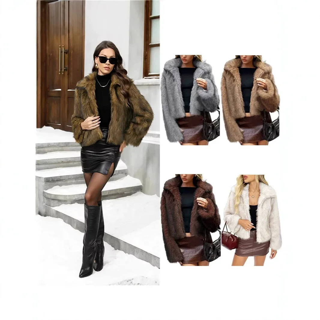 Womens Faux Fur Coat Cropped Soft Plush Artificial Short Fur Coat Holiday Party Elegant Winter Fashion Outerwear Coats for Women