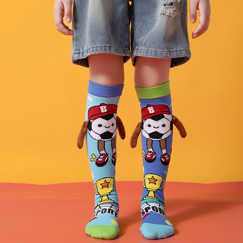 Cute Unisex Kids Mismatched AB Over The Knee Socks 3D Stereo Cartoon Sport Ball Pattern Soft Stretchy Children Daily Long Socks