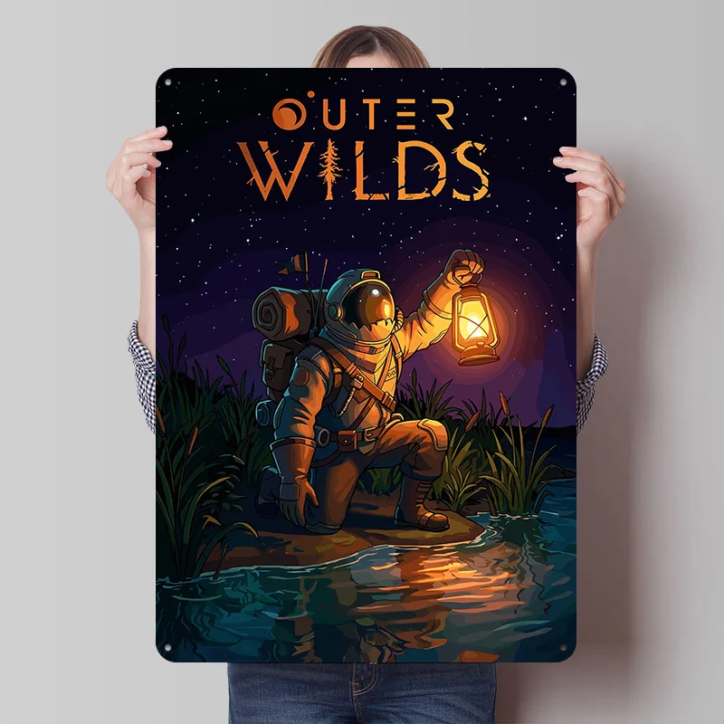 Outer Wilds Spiel-Blechposter, personalisierte Wandkunst, Vintage-Metallschilder, Retro-Blechtafel für Schlafzimmerdekoration, Gaming-Interieur