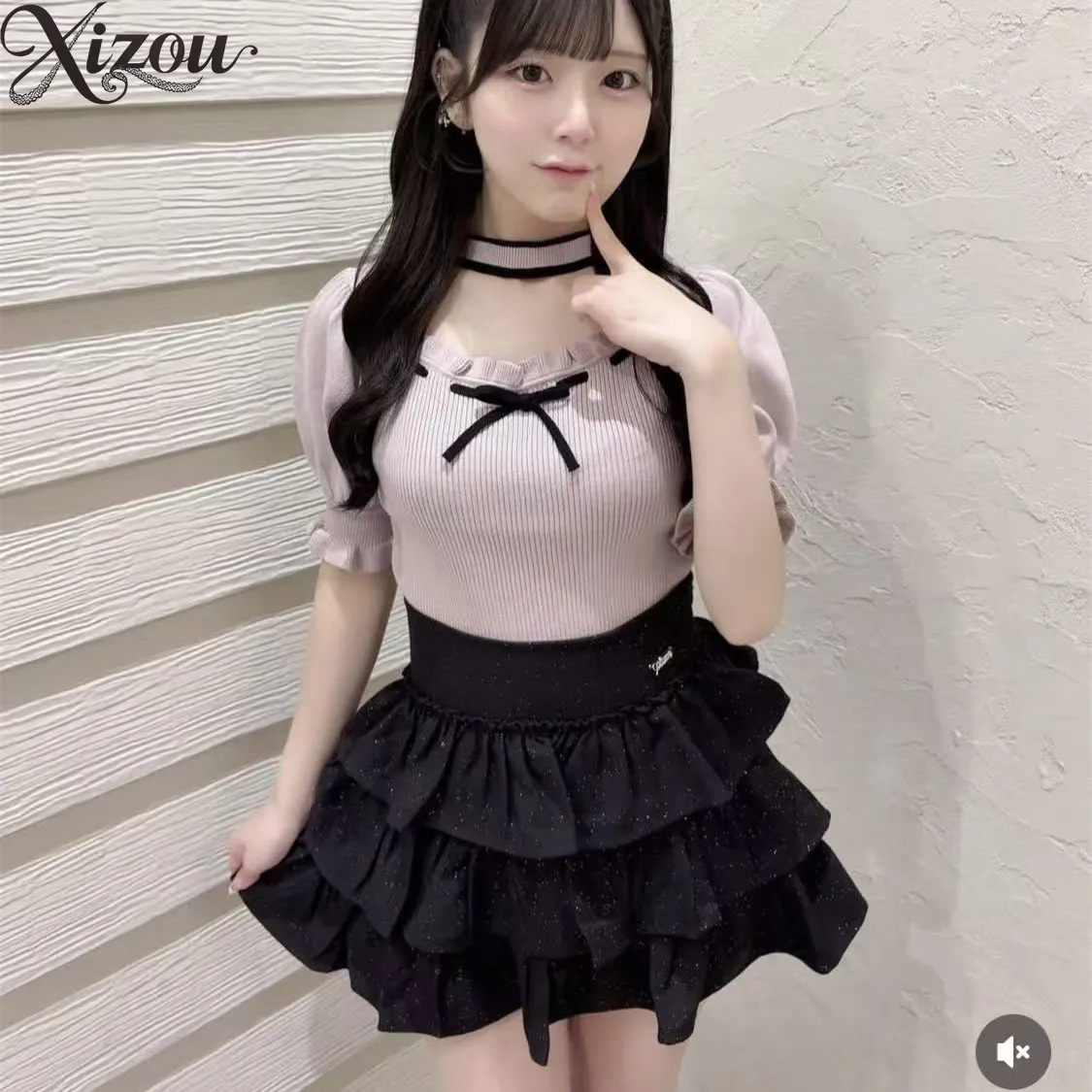 Sweet Casual Tees Fashion Short Sleeve Top for Lady Japanese Style Strap Bows Summer Women's T-Shirts Knitting T-shirt