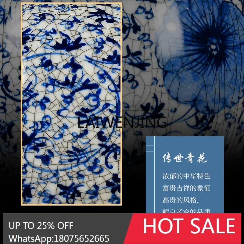 مزهرية سيراميك LYN Jingdezhen مرسومة يدويًا بفرن رسمي وزجاجة من البورسلين الأزرق والأبيض #5
