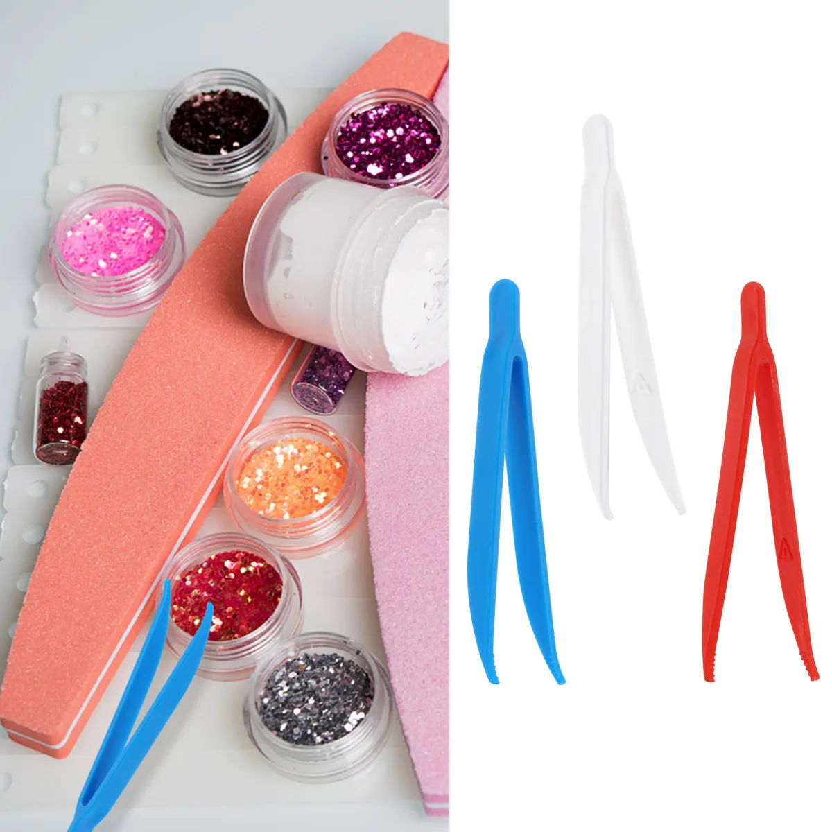 100Pcs Professional Beads Painting Tweezers for Nail Art Diamond Craft Bright Assorted Colors Space Saving Disposable Plastic