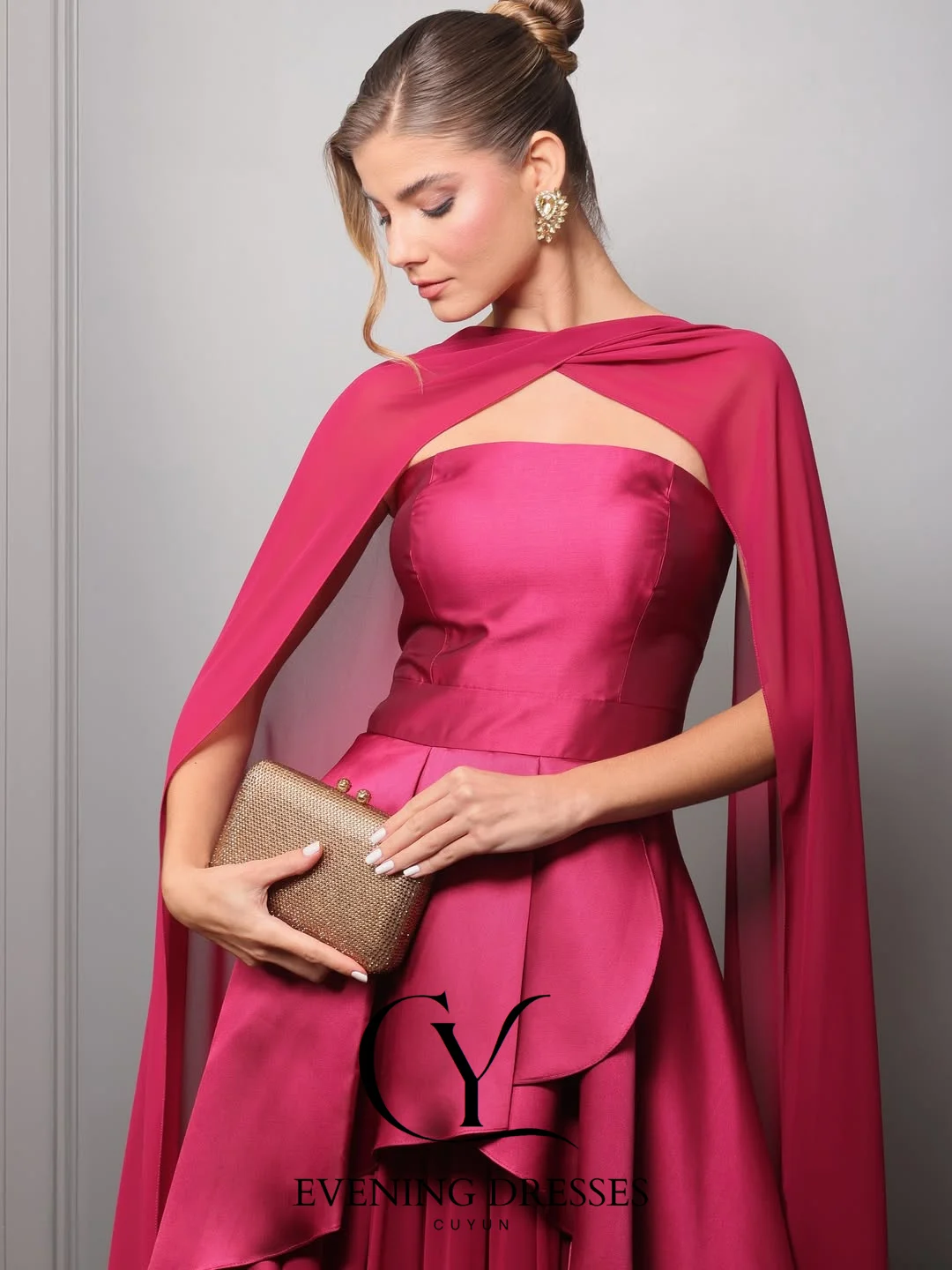 فساتين سهرة رسمية فاخرة من CUYUN للنساء بدون حمالات مع شال مخصص للولائم للنساء