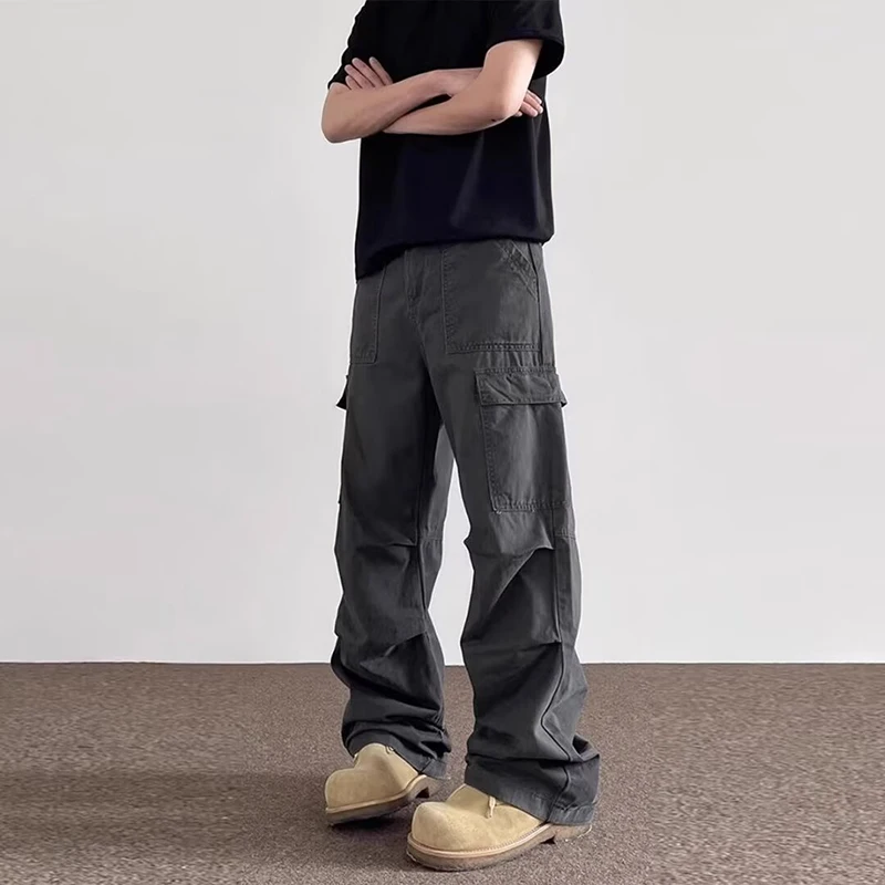 

Fashion Men Vintage Cargo Pants American Style High Street Loose Straight Denim Pants Male Comfortable Daily Commute Trousers