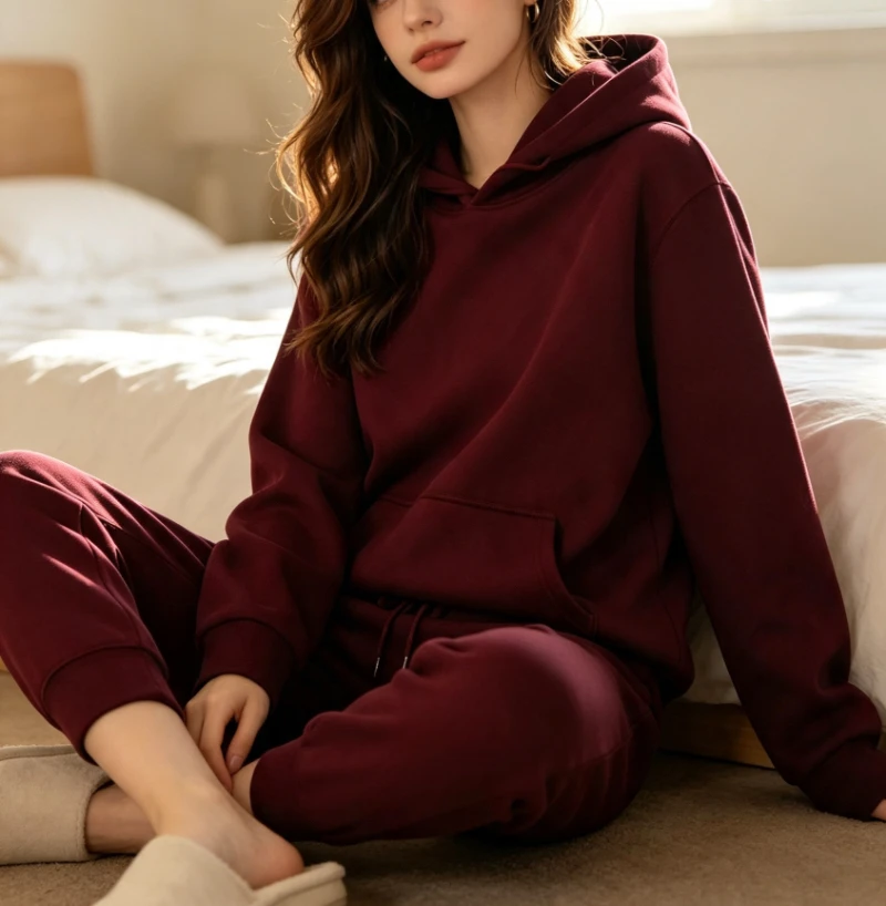 Autumn and Winter Couple Hoodie Set Women Two-Piece Casual Sweatshirt and Drawstring Pants Street Clothing Set