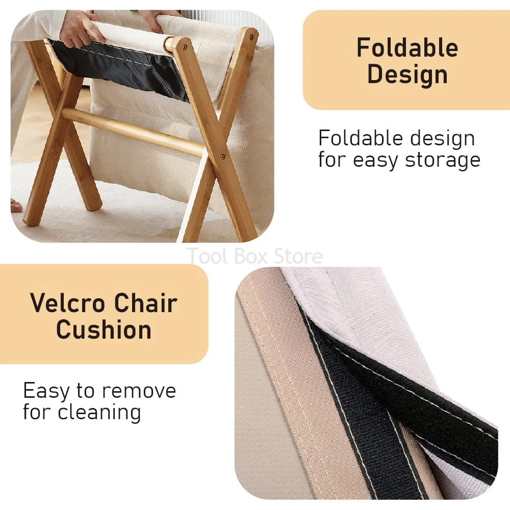 Small Stool Storage Living Room Foldable Sofa Foot Wood Stool Beech Wooden Low Stool with Soft Breathable Cushion Foot Pedal