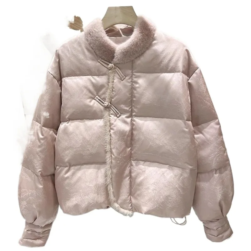 冬ファッション 暖かい ホワイトダックダウンライナー ミンクダウン スプライシング ダウンジャケット 気質 セレブリティ 新中華風ジャケット