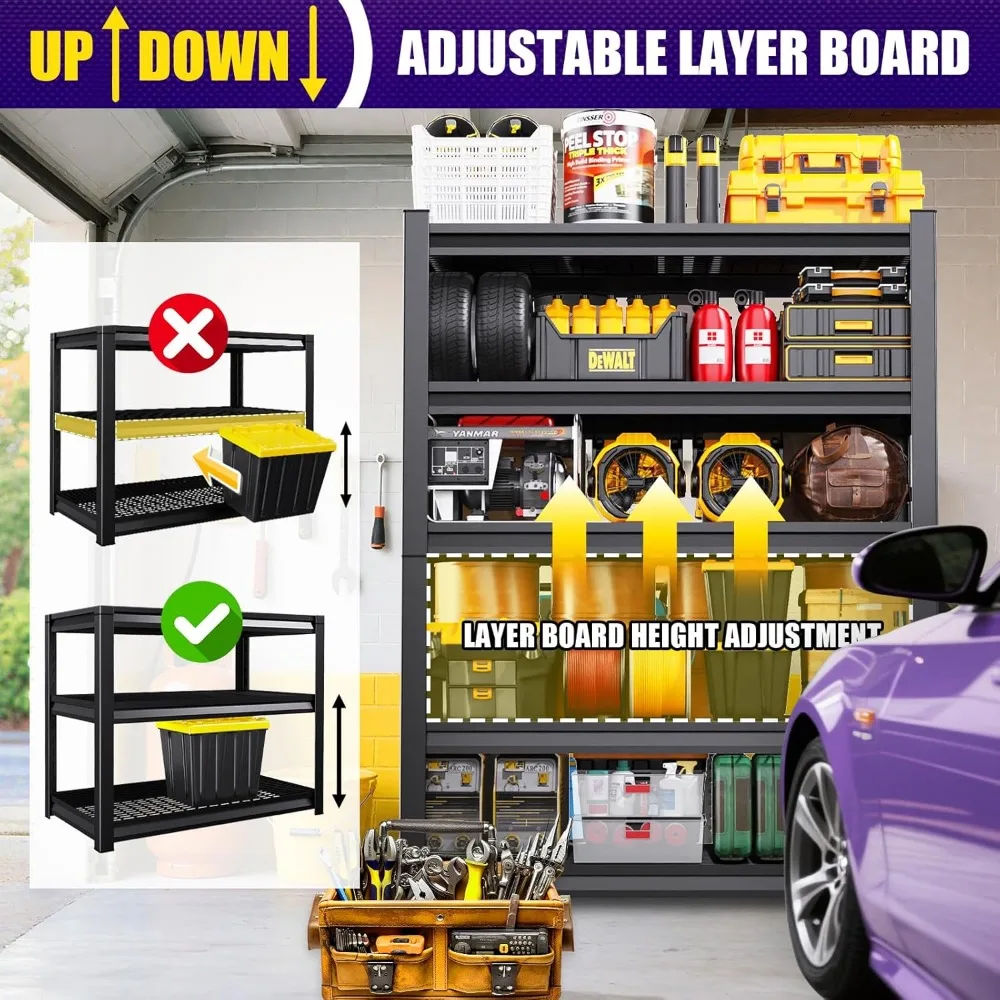 أرفف تخزين جراج معدنية شديدة التحمل قابلة للتعديل مكونة من 5 طبقات وحدة رفوف سلكية سوداء للتنظيم
