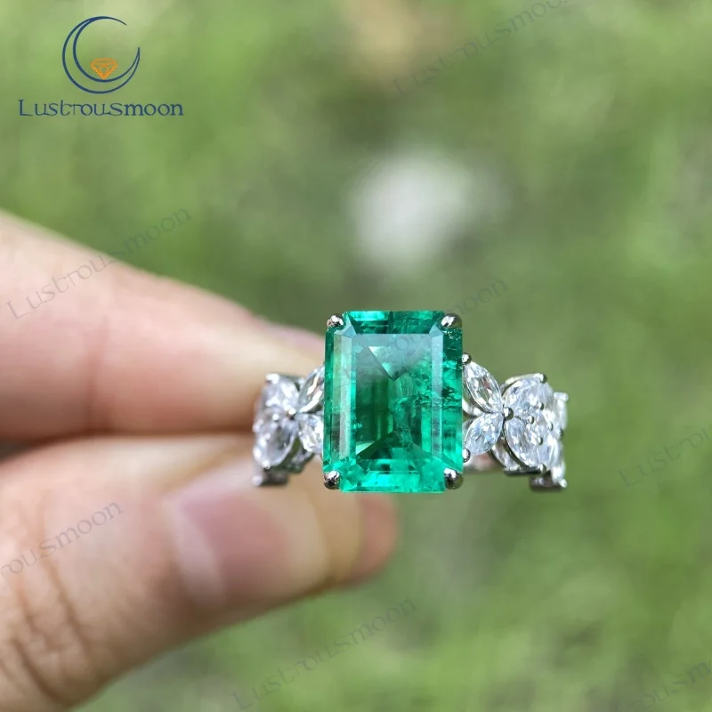 

S925 Silver Plated Lab Grown Sapphire Ruby Columbia Emerald Cut Paraiba Rings Color Stone Gift for Women Jewelry Vintage Style