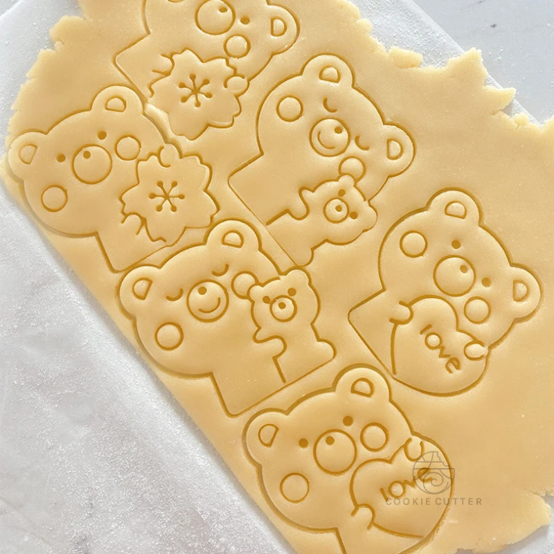 Cute Cartoon Bear Hug Bear Love Heart Cherry Blossom Cookie Pressed Cutter Animal Biscuit Stamp DIY Home Mold For Cakes Pastry