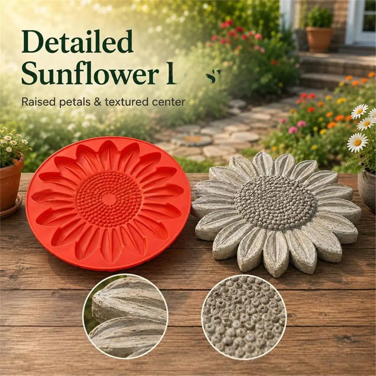 Sunflower Stepping Stone Mold, Reusable DIY Concrete Garden Path Maker Mould view 3