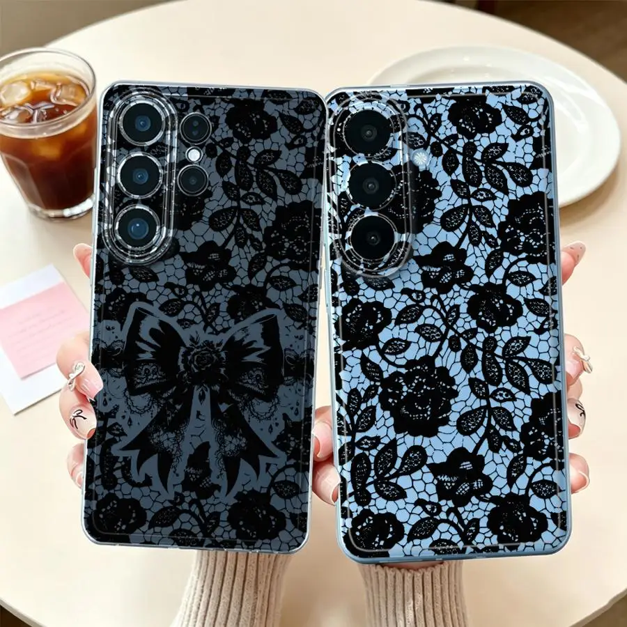 Case for Samsung Galaxy S26 Ultra S24 S21 S25 Edge S23 Ultra S20 Plus S22 FE S23Ultra Note 20 Ultra 10 Phone Cover Black Lace