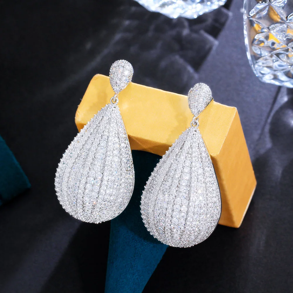 ThreeGraces Luxury Micro Pave Cubic Zirconia Silver Color Long Dangle Earrings for Women 2023 New Fashion Party Jewelry E1175