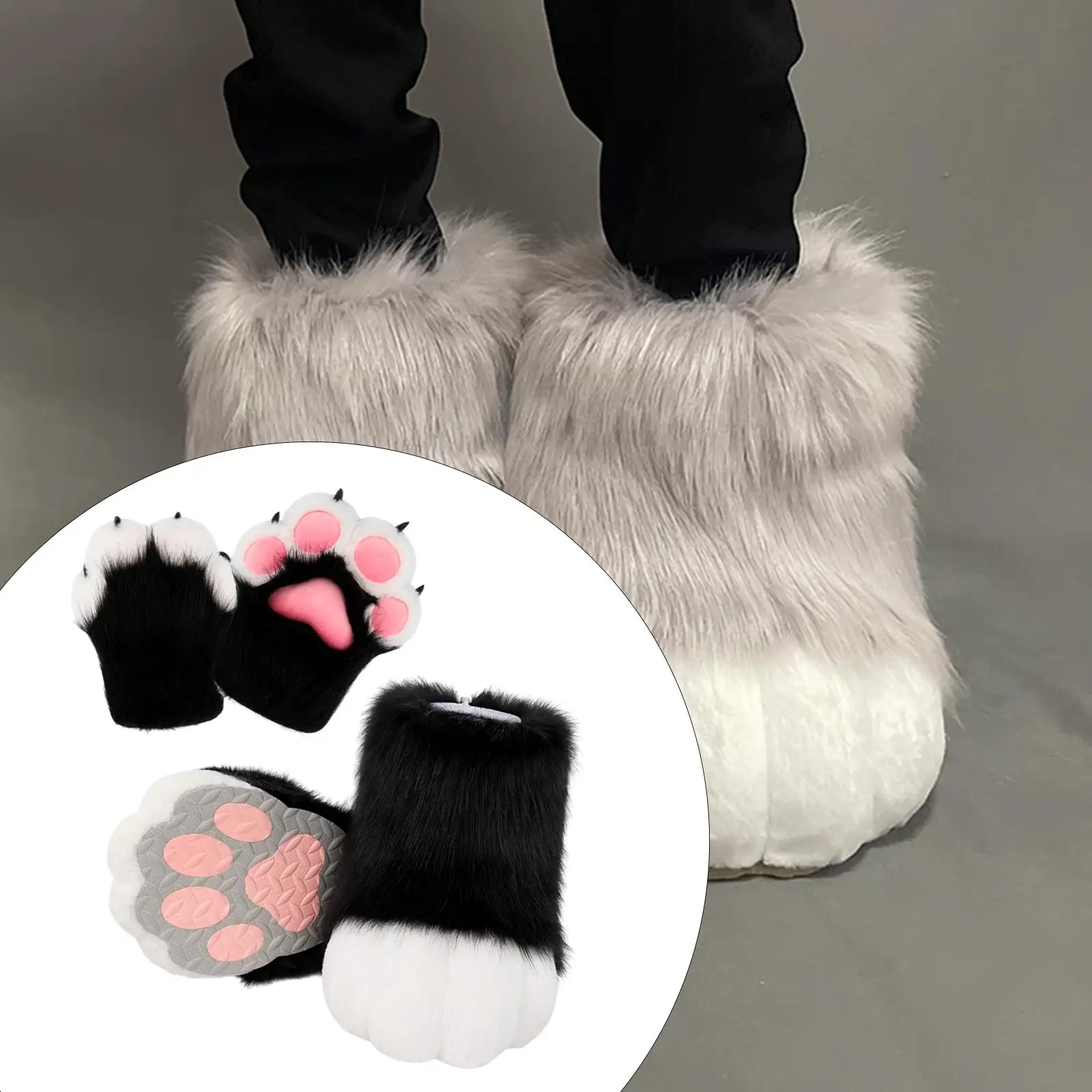 Cosplay Animal Paws Cat Claw Shoes Boots for Holiday Masquerade Role Playing Black