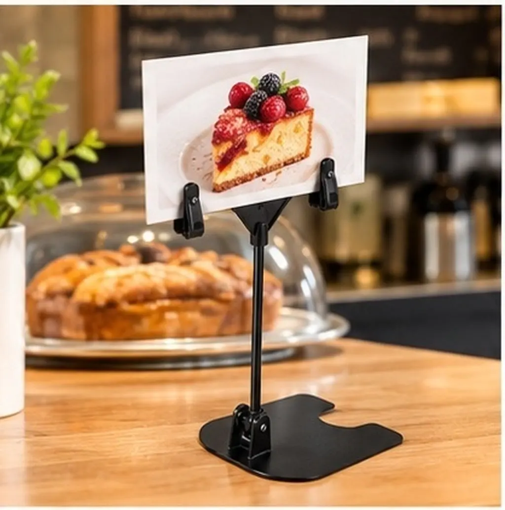 10Pcs Electroplated Holder with Dual Clamp Design Rotatable Display Stand for Price Cards Food Signs Desk Advertising