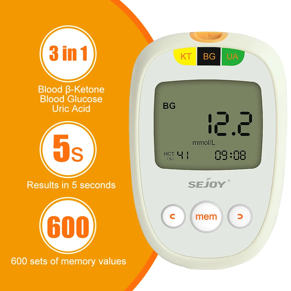 Glucose & Ketone Uric acid Testing Meter Kit Ketosis & Diabetes Management. 150 Test Strips (50 Each), Lancets, Lancing Device