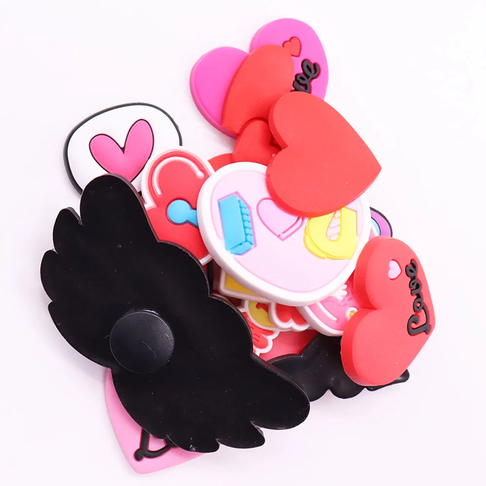 New Arrival 1pcs Shoe Charms Red Pink Love Heart Accessories PVC Kids Shoes Buckles Fit Wristbands Birthday Present