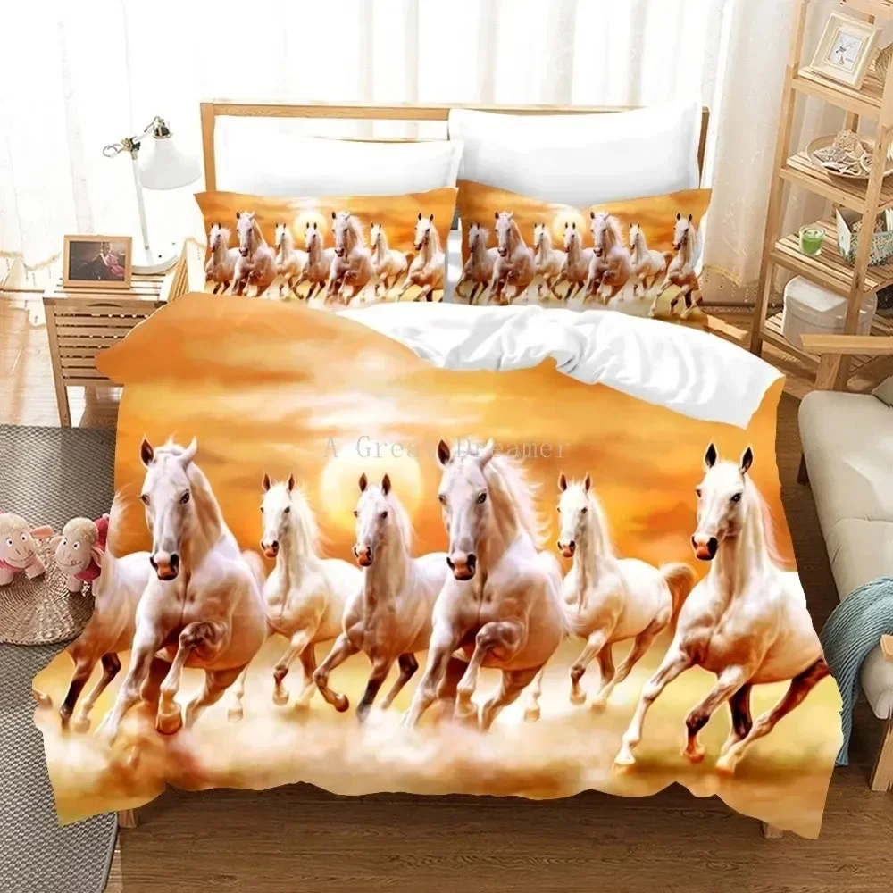 

Running Horses Comfortable Duvet Quilt Cover Pillowcase Bedding Set Children Bedroom Decoration Home Textile