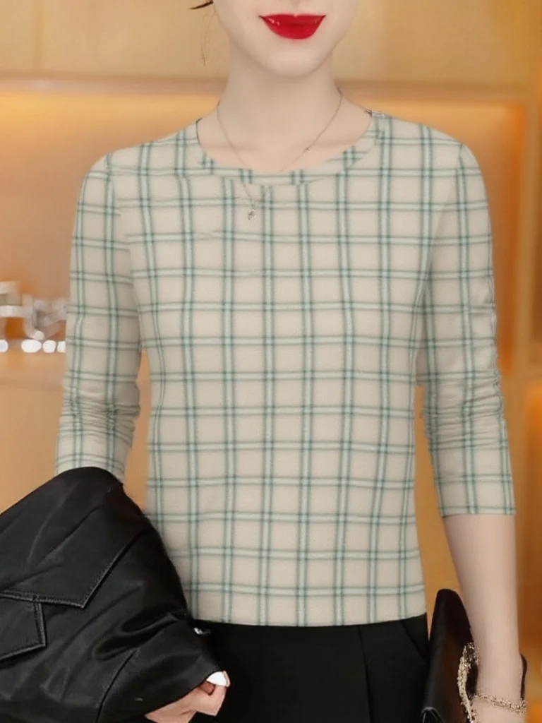 

Весна 2026: Модная женская футболка в клетку с длинным рукавом для беременных, стройнящий топ, скрывающий живот, элегантный стиль, полиэстер