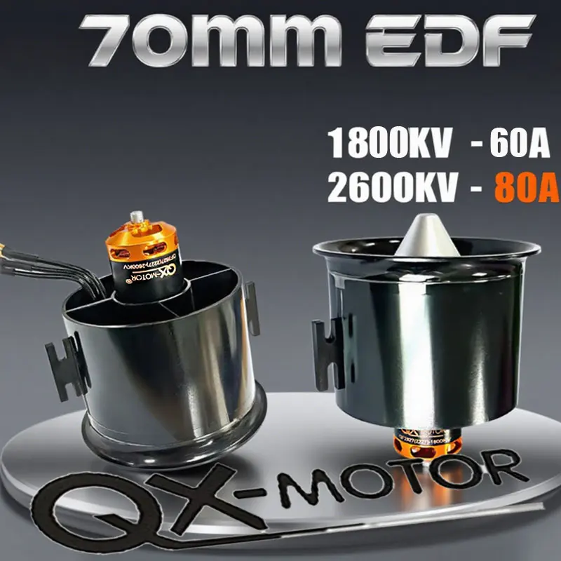 

QX-MOTOR Бесщеточный двигатель QF2827 1800/2600KV 70 мм 12-лопастной канальный вентилятор EDF 4S/6S 60A/80A ESC, совместимые аксессуары для радиоуправляемой модели