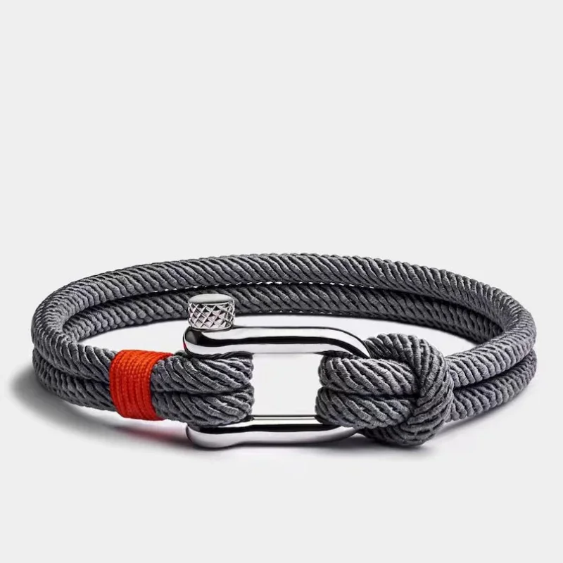 New Men Black Stainless Steel U Shape Survival Bracelet Outdoor Camping Rescue Emergency Shackle Rope Bracelet for Women Gifts