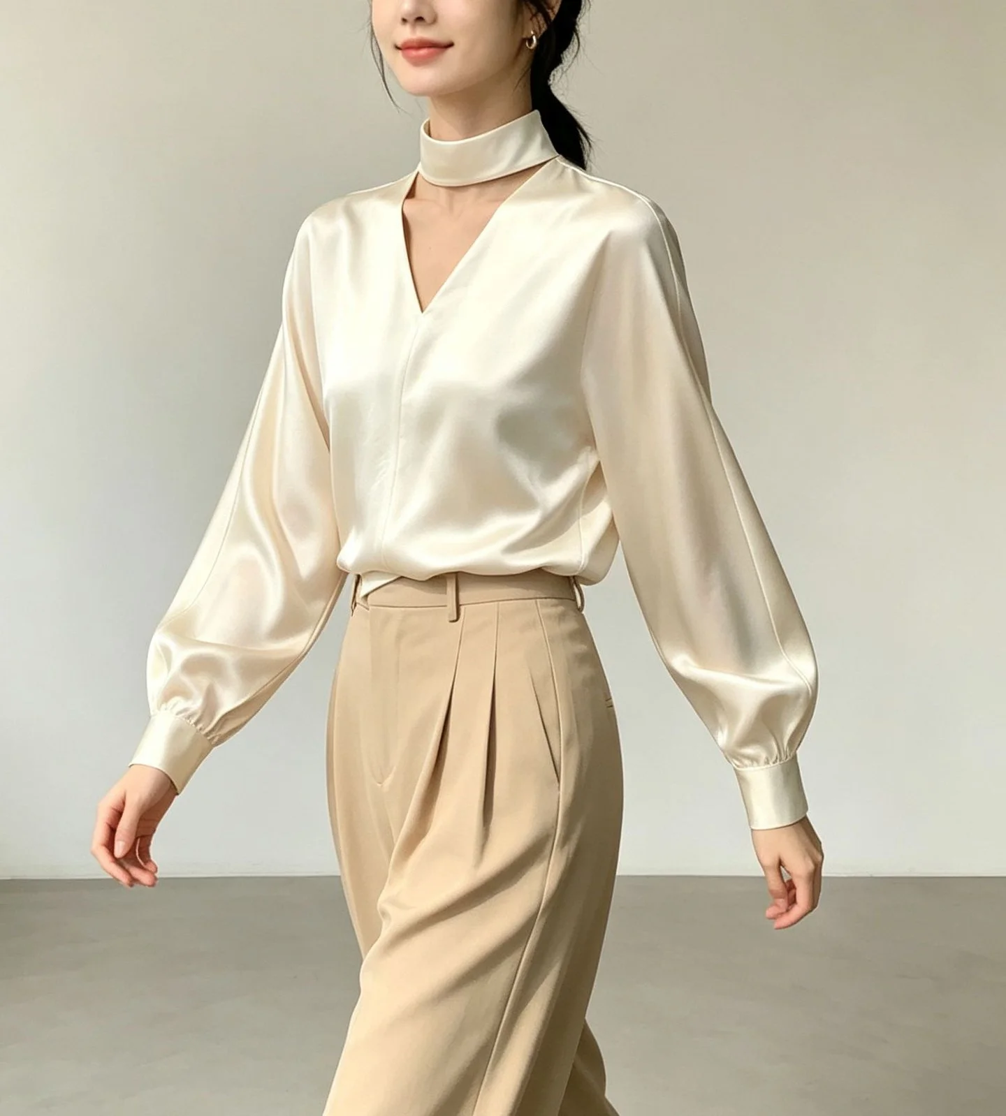 Fall new style shirt - women's clothing - solid color, drapey long-sleeved, elegant business casual, loose-fitting top