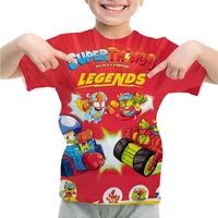 Camiseta con patrón de SuperThings en 3D para niños, ropa de manga corta con cuello redondo, camiseta informal para niñas, camisetas de primavera y verano, ropa para niños