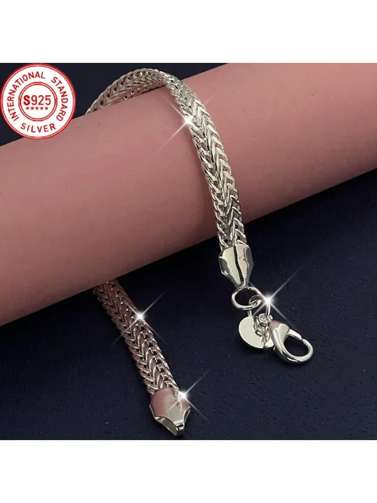 Nouveau 925 Sterling argenté spécial 6MM plat serpent chaîne Bracelet pour femmes dame hommes cadeaux de fête de mariage rue polyvalent bijoux