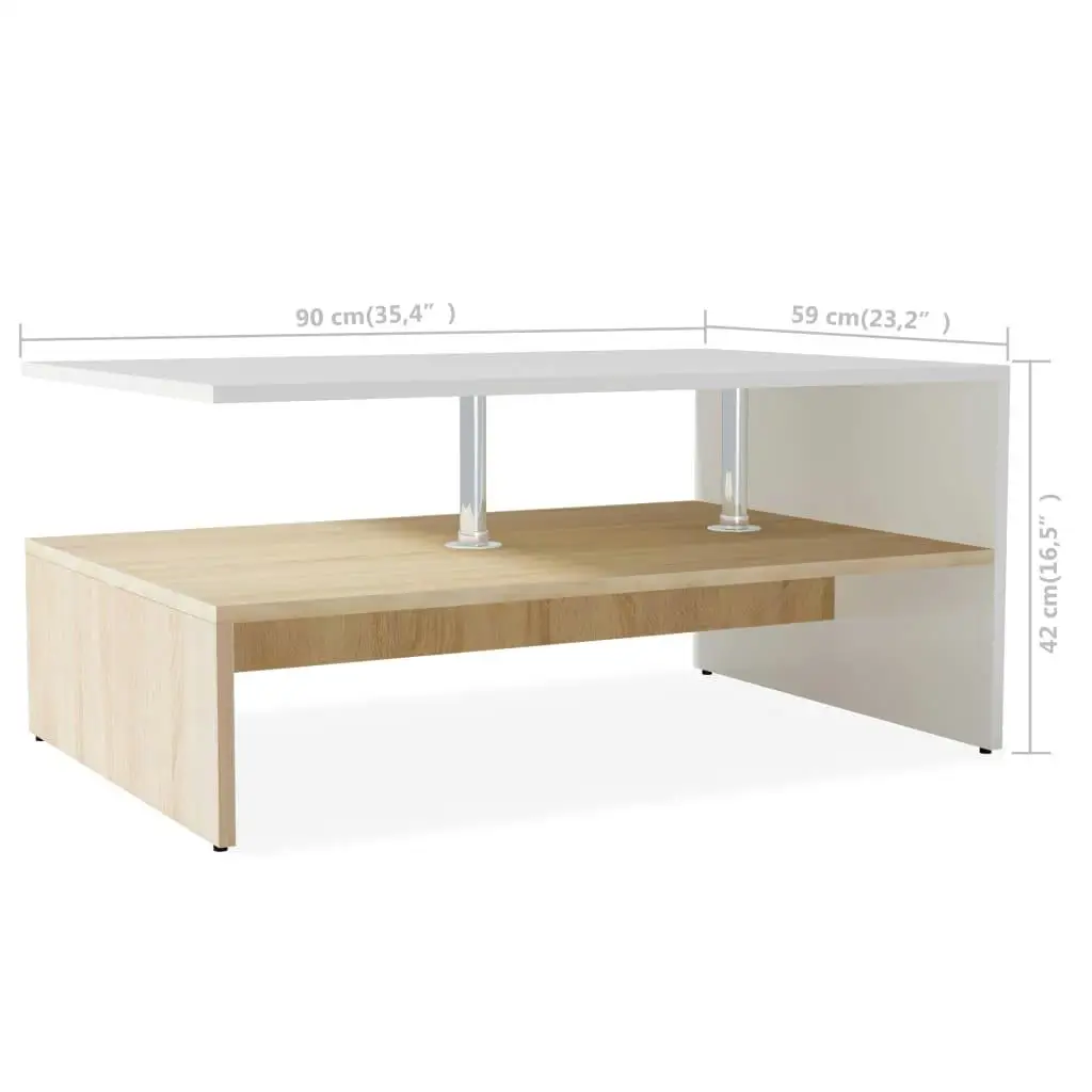 Modern Oak & for White Engineered Wood Coffee Table 35.4x23.2x16.5 - Stylish Living Room Furniture