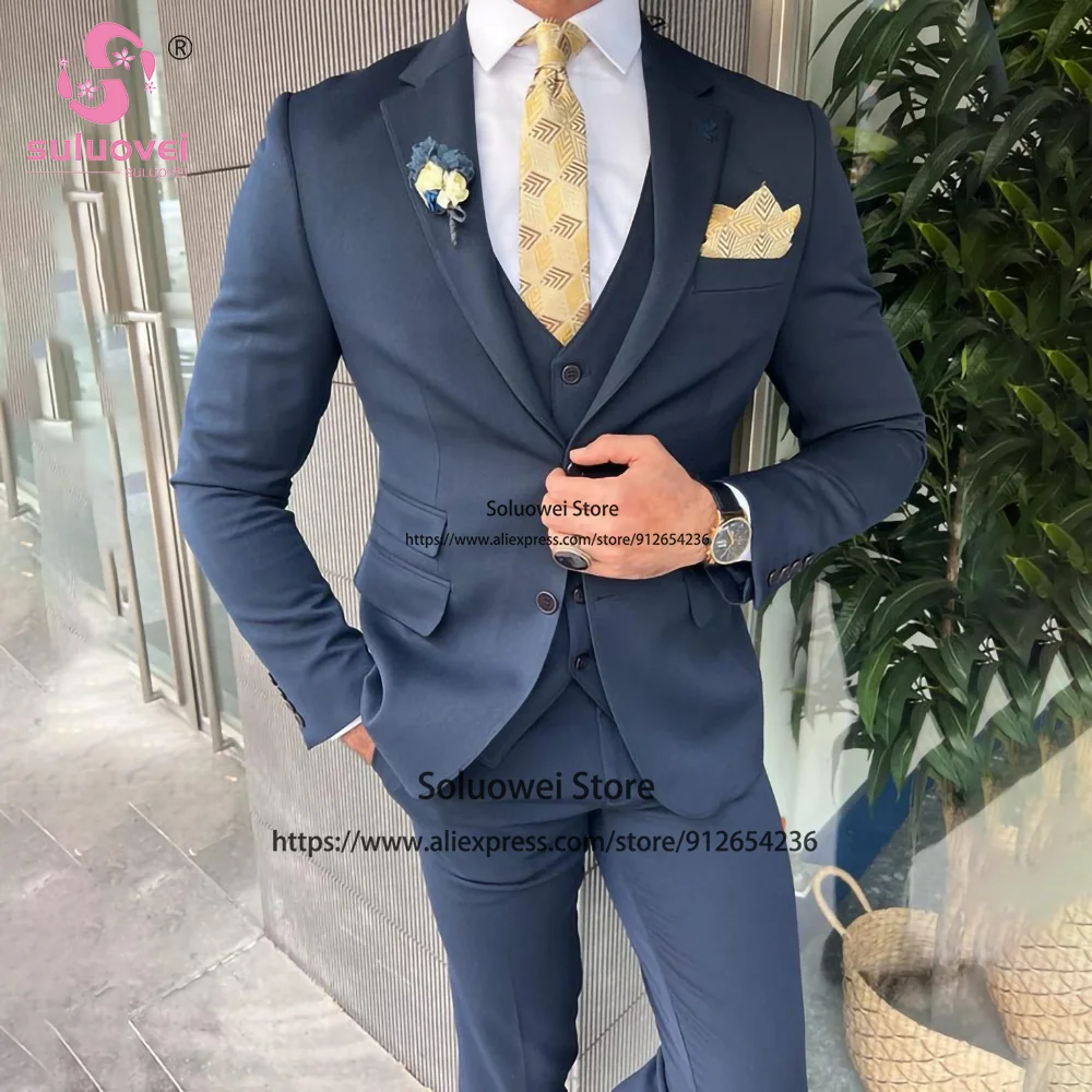 

Fashion Slim Fit Suits For Men 3 Piece Jacket Vest Pants Set Male Business Blazer Formal Office Groom Wedding Notch Lapel Tuxedo