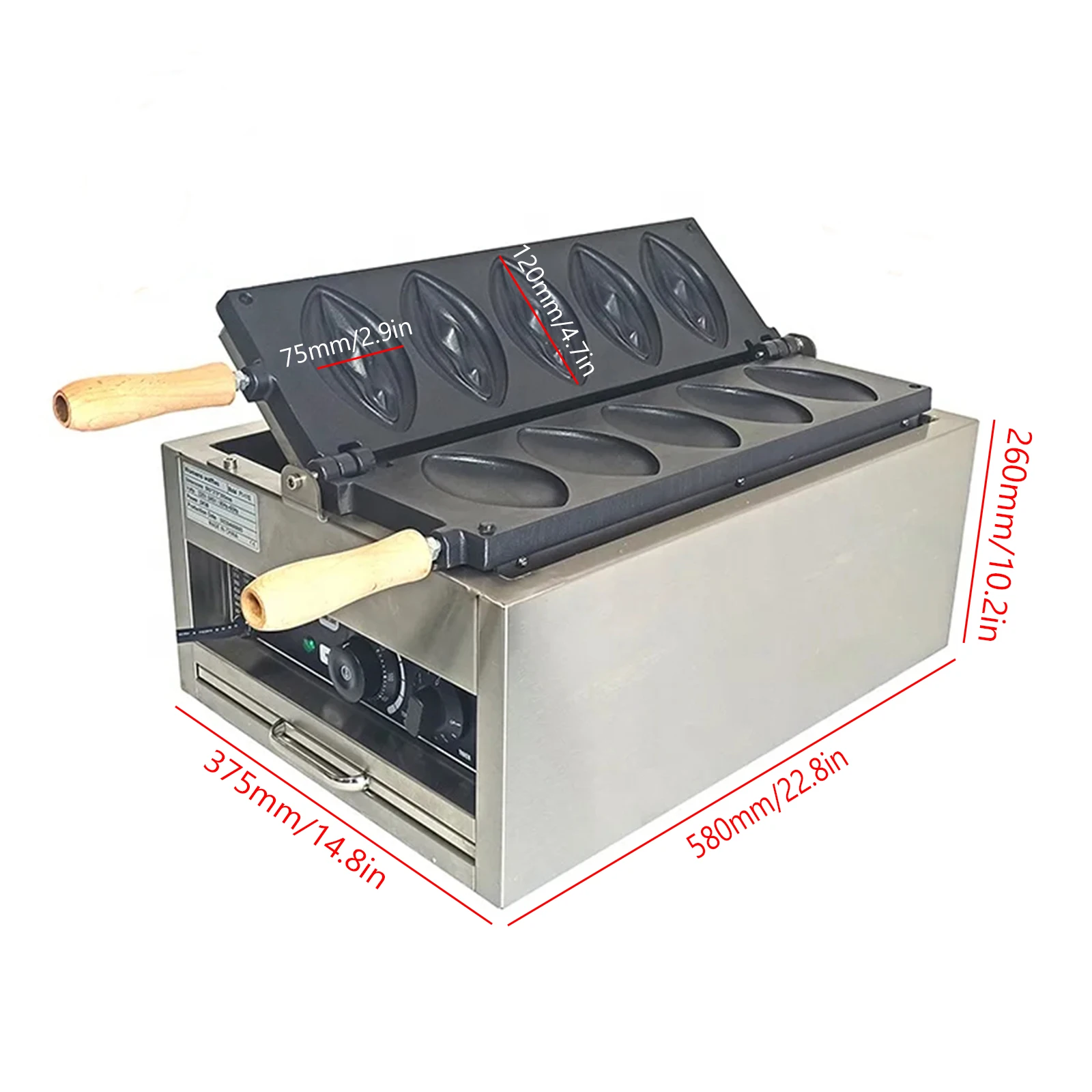 

Commercial 5pcs Abalone Shape Waffle Machine Multi-functional Double Sides Heated Waffle Iron With Labia For Halloween Party