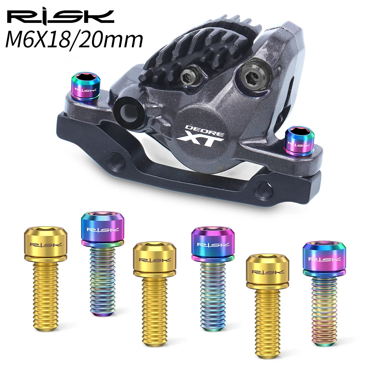 RISK M6X18/20mm Disc Brake Fixing Bolts With Washer Bicycle Disc Brake Fixed Bolts with Washer Titanium Mountain Bike Brake