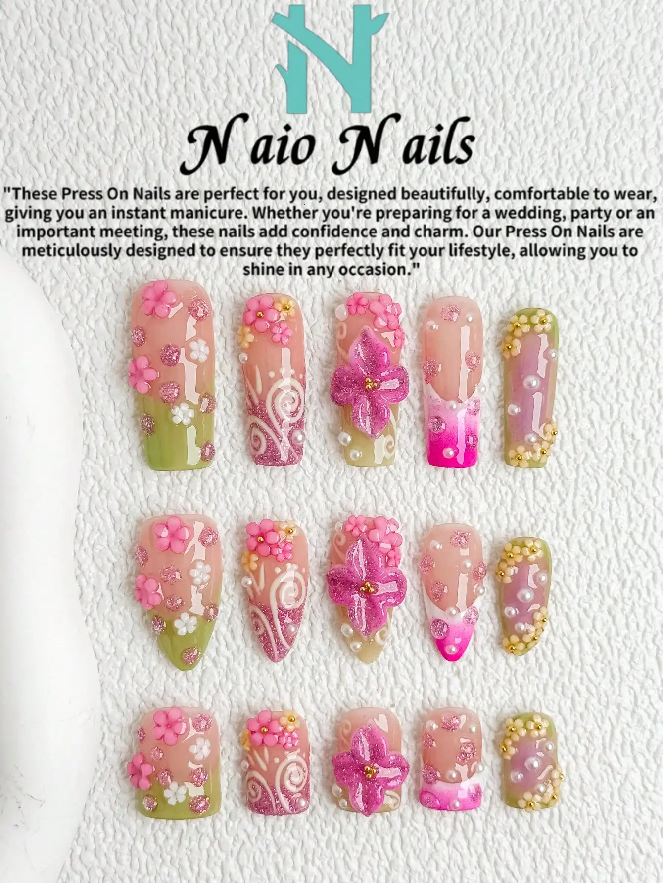 

NAIO 10pcs Handmade Press-On Nails Set, Available In Short Square, Almond, And Long Square Shapes, Y2K-Inspired Nude Base With White French Tips, Polka Dot, Star, Bow, And Flag Designs, High-Gloss Finish, Perfect For Independence Day, Parties, And Everyda