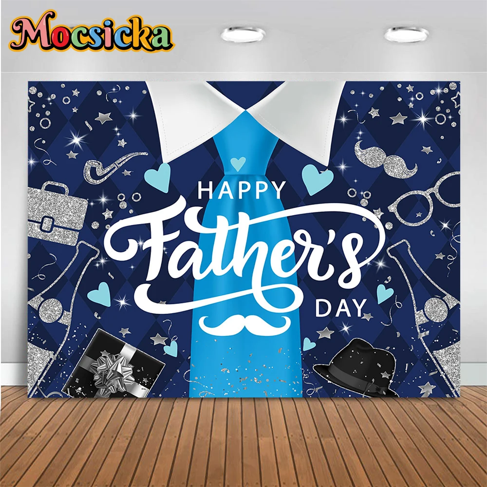 Gentleman Father's Day Blue Suit Background Poster Black Hat Gift Wine Celebration Holiday Photography Backdrop Dad Shoot Photo