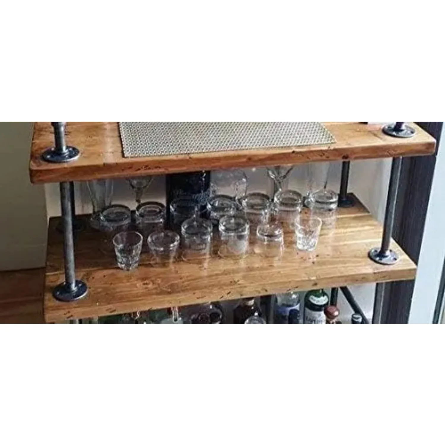 Rack de vinho de madeira e metal com rodas Kicthen Bar Sala de jantar Suporte para chá e vinho Móveis para carrinho de servir